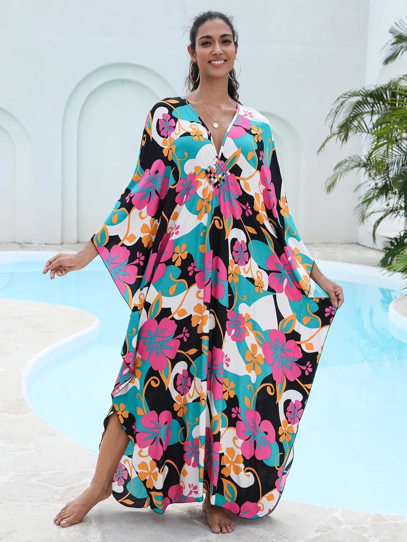 KEYLORTING Women's Plus Size Kaftan Dress – Plus Size Maxi Dress Moo Moos Beach Cover Up,Bathing Suit Cover-Up Loungewear - Image 4